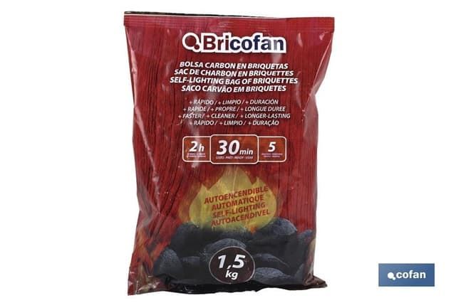 Bolsa de carbón en Briquetas | Autoencendibles | Peso 1,5 kg - Imagen 1