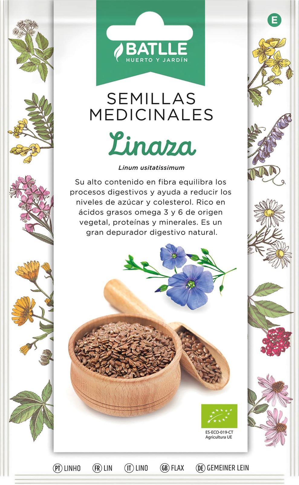 Linaza Planta anual de tallos huecos que puede llegar a los 80 cm. Su semilla se usa en infusiones o molida como harina. - Imagen 1