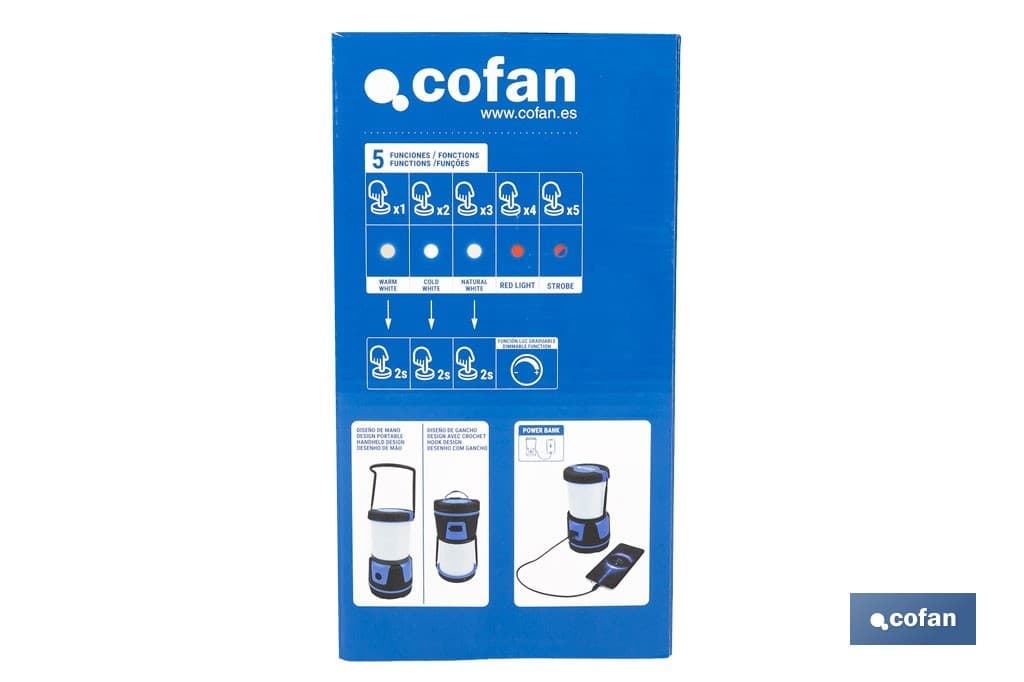 Linterna de camping COB LED 2000 lm recargable con 5 modos de luz - Imagen 3