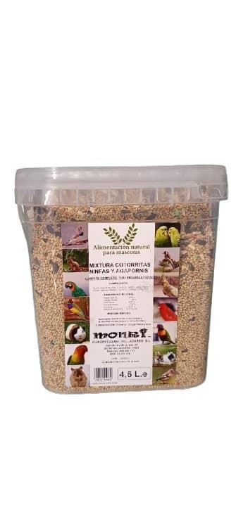 Mixtura cotorras, ninfas y agapornis. Cubo de 4.6L - Imagen 1